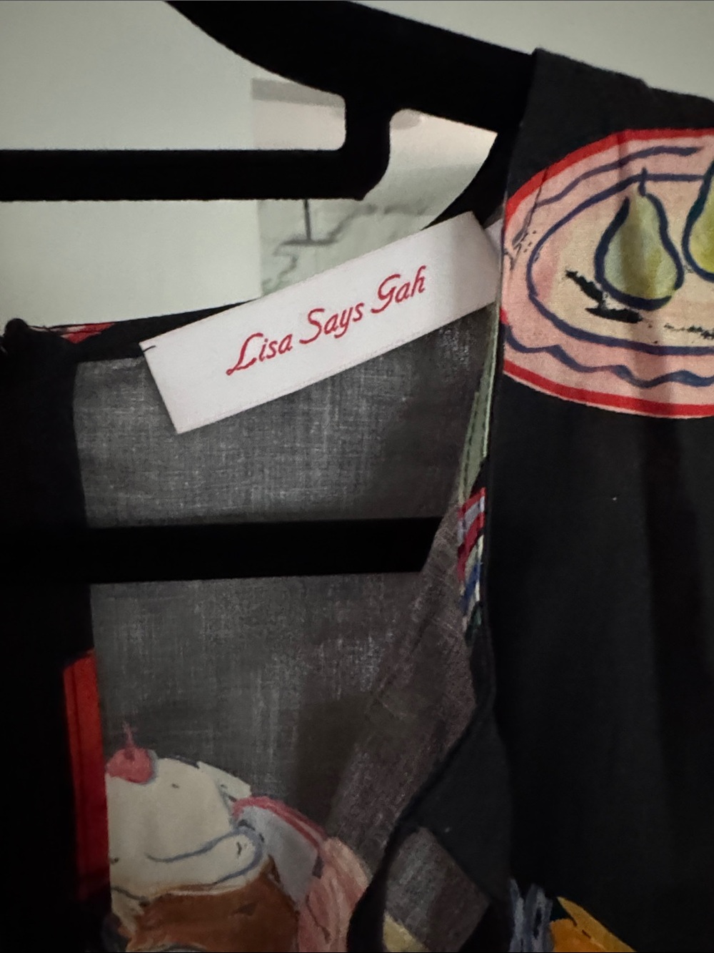 Lisa Says Gah Black Midi Dress with Colorful Food & Drink Print - Picture 2 of 3